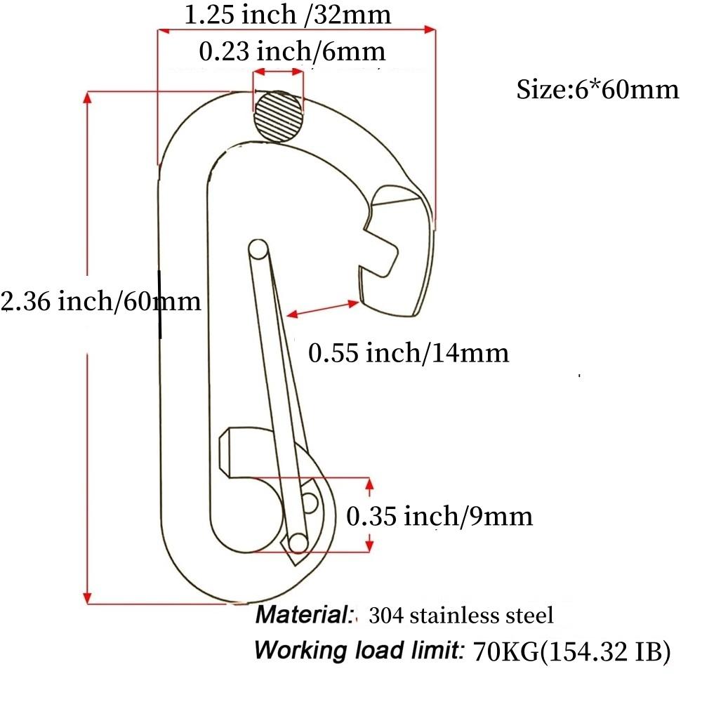 2-Piece 304 Stainless Steel Spring Hooks – Heavy-Duty Safety Quick Release Clips – 6x60mm & 8x80mm For Dog Walking, Camping, Fishing, Hiking