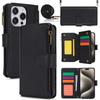 Applicable To iPhone16 Leather Case Samsung S25 Solid Color Multi-card Zipper Wallet Protective Case 15Pro Multi-function Oblique Span