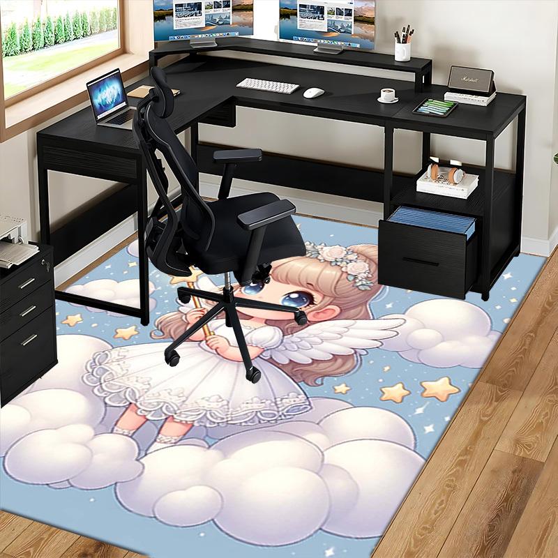 1pc Angel Wings Star Office Chair Mat Anime Cartoon Design, Non Slip Carpet for Home and Office Decor