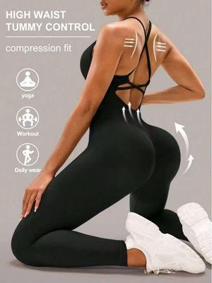 Women's Seamless Cross-Back Jumpsuit with Adjustable Straps for Fitness and Dance