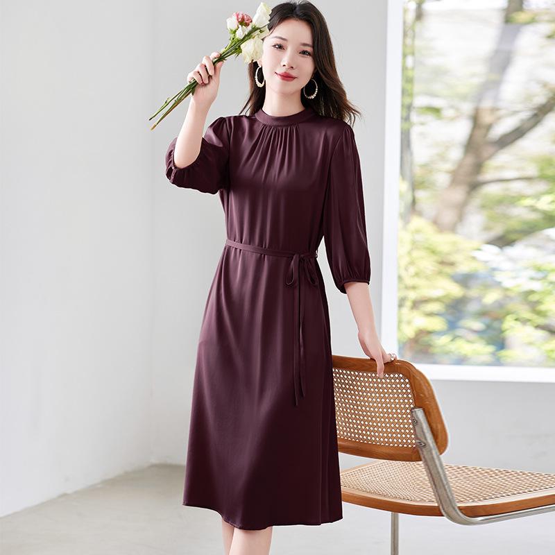 Elegant Pure Silk Summer A-line Dress for Women - Mid-length Skirt