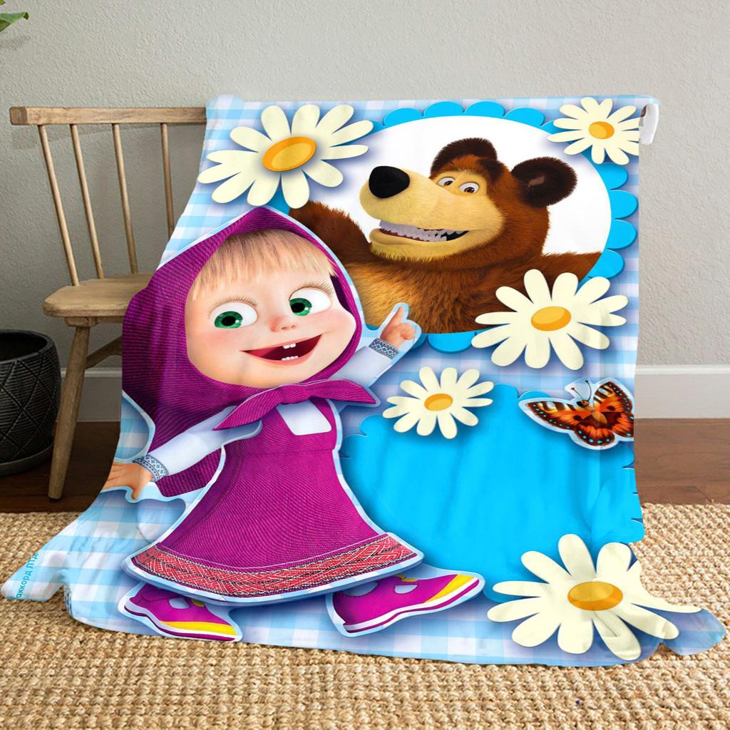 Russian animation Fairy Tale Masha and the Bear Cartoon Blanket Soft Four Seasons Home Bed Blanket Sofa Cover Office Napping Picnic Blanket M1