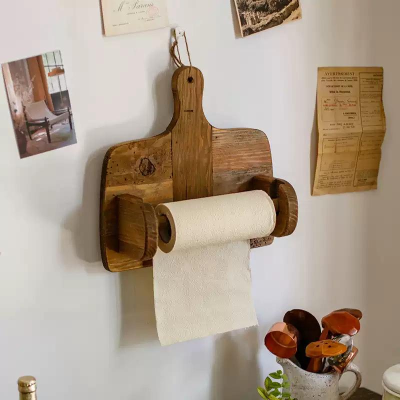 Retro Solid Wood Wall-Mounted Tissue & Paper Roll Holder