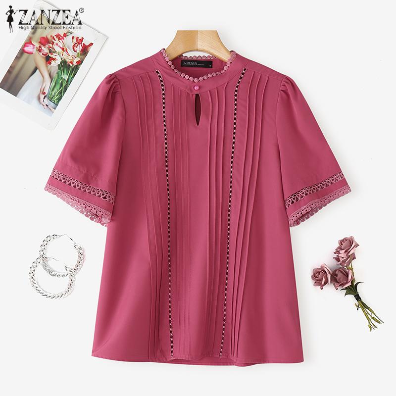 ZANZEA Women Casual Round Neck Summer Short Sleeve Blouse