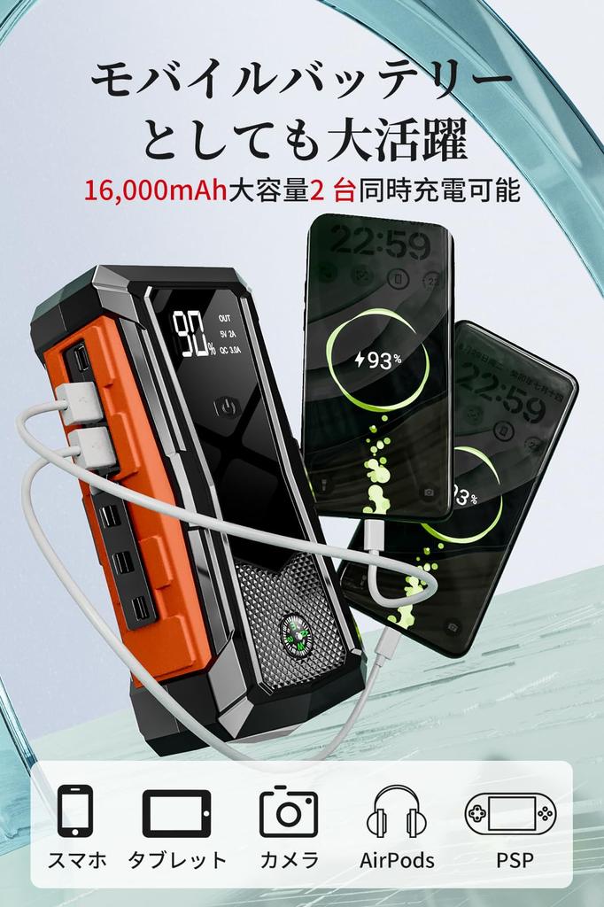 Starthilfe für 12V-Fahrzeuge Innovation und Original Motorstarter mit 2000A Spitzenstrom für Notfälle Kompatibel mit Fahrzeugen bis zu Benzin und