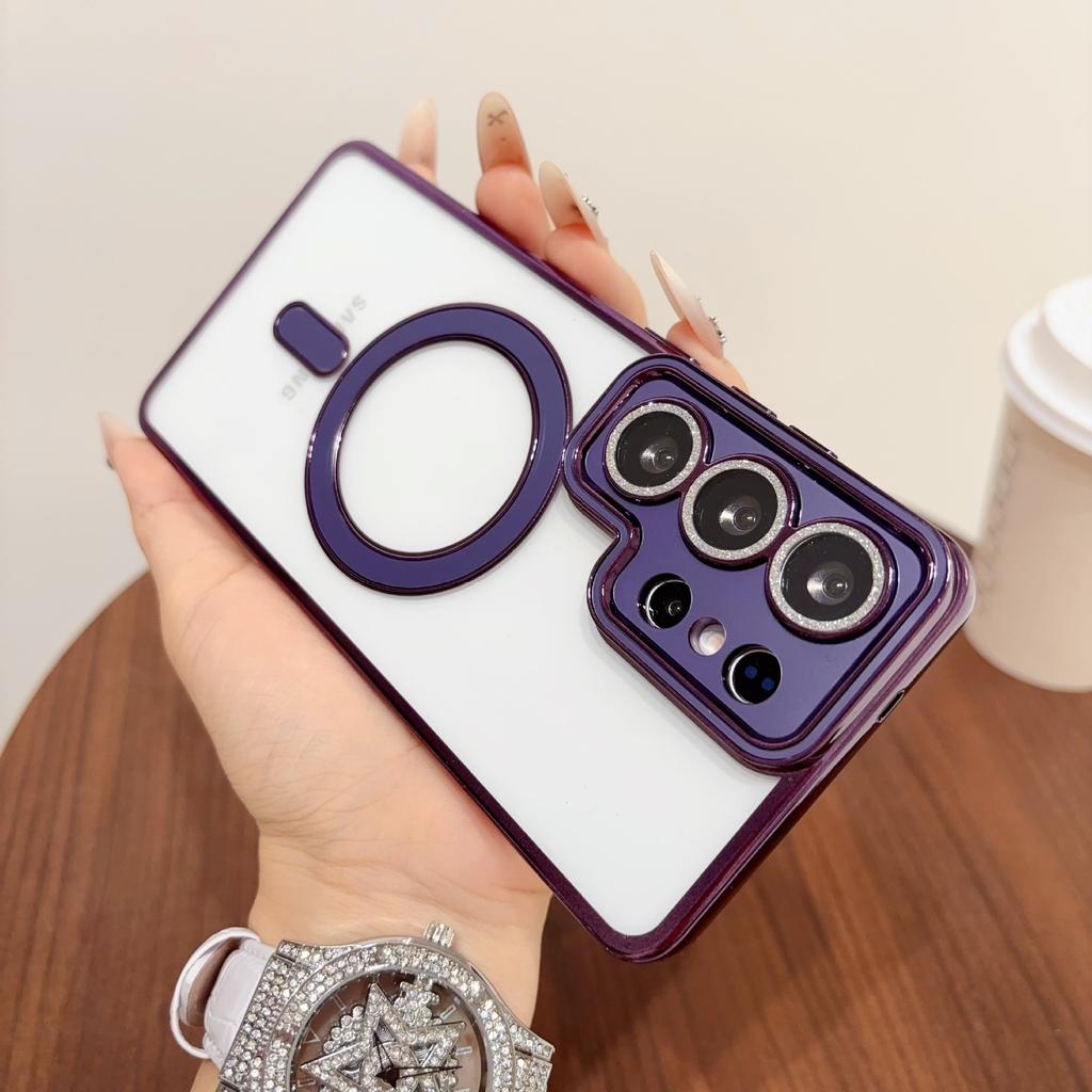 Foreign trade applicable Samsung S26U mobile phone case electroplating magnetic suction S25Plus lens glitter S24FE protective case
