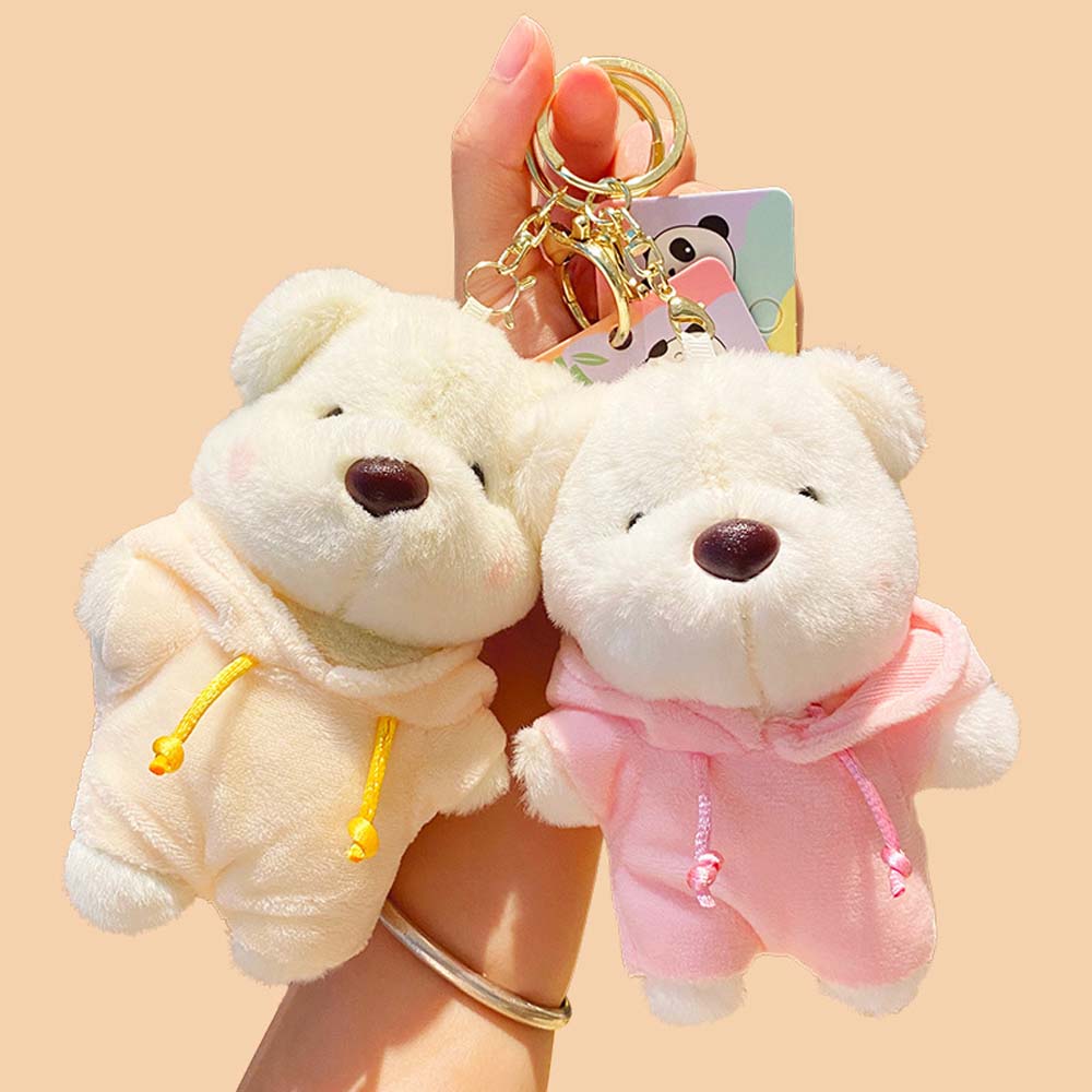 Wear Hoodies Cartoon Bear Plush Doll Bag Hanging Animal Plush Car Keyring  Friends Birthday Gifts