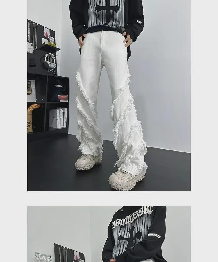 Men's Raw Edge High Street Straight Jeans – Trendy American Hip Hop Summer Design