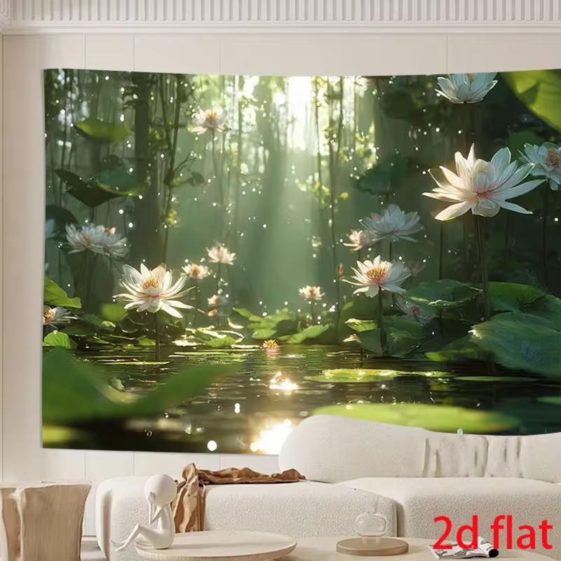 2D Green Forest Sparkling Lotus Backdrop for Home Decor & Spa Party Background