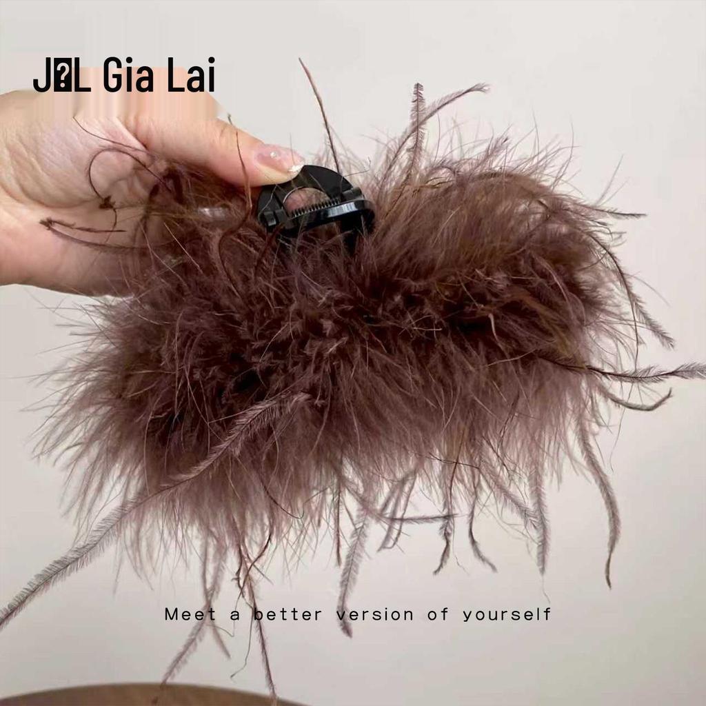 Luxury Coffee Feather Shark Claw Clip - Large Hairpin for Half Updos