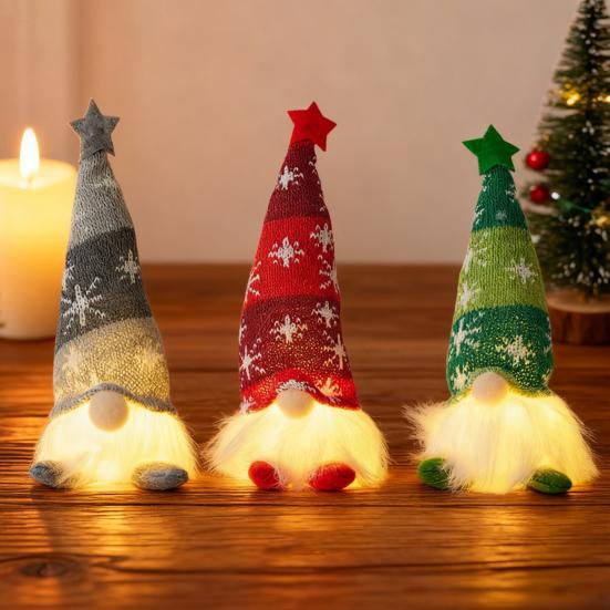 Lighted Christmas Gnome Decoration Mini Christmas Plush Gnome Figure Light Up Swedish Tomte Doll for Winter Tabletop Decor