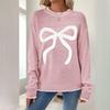 Womens Pink Christmas Sweater With Bow Detail Long Sleeve Loose Knit Top