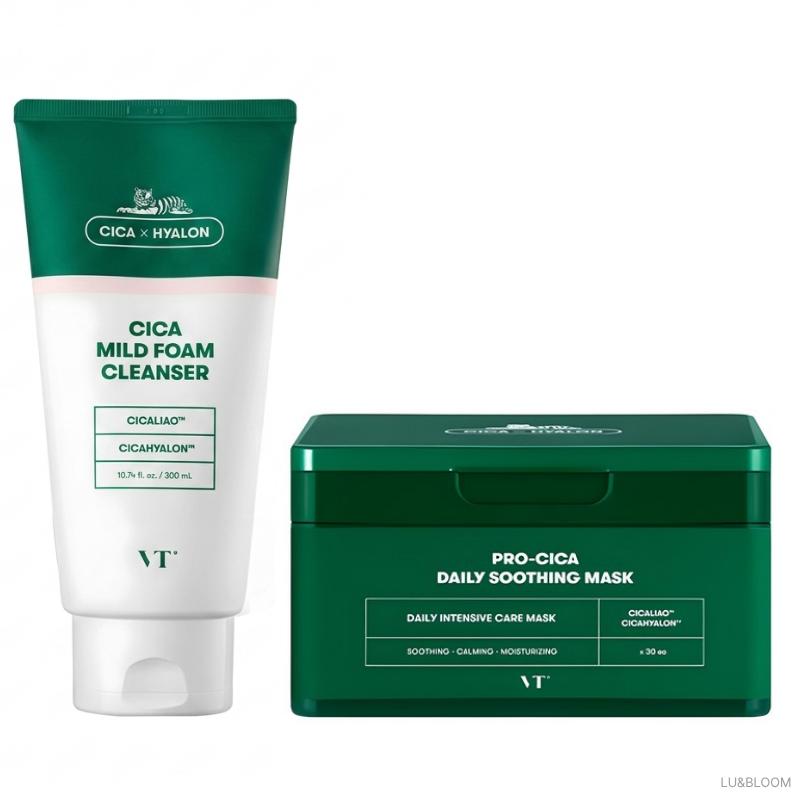 VT COSMETICS Cica Mild Foam Cleanser & Pro Cica Daily Soothing Mask Set (+Free gift)