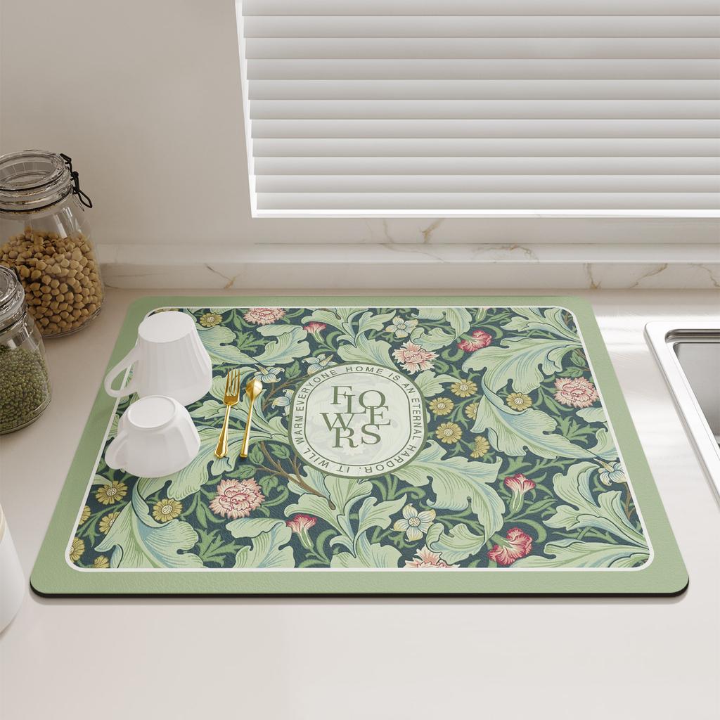 Retro Dish Drying Mats For Kitchen Non-slip Coffee Draining Pad Quick Dry Tableware Placemat Dinnerware Washable
