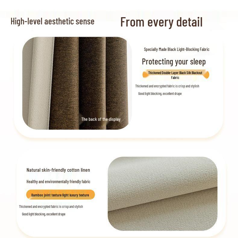 Black and Gold Small Plaid Blackout Curtains for Living Room & Bedroom, Sun Protection, Imitation Linen, Customizable for Any Room