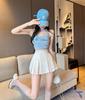 Women's High Waist Petite Black Pleated Mini Skirt - Summer 2024 A-line Spicy Girl Half Body Suit