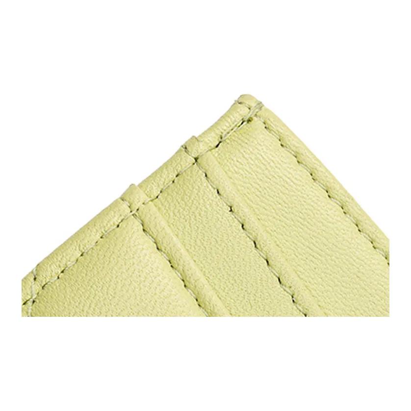 CHANEL  classic gold buckle logo  diamond pattern  lambskin  card holder  women's  yellow-green