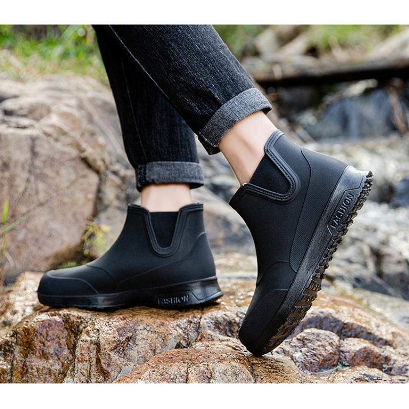 Fashion Black Rain Shoes for Men Rubber Shoe Platform Ankle Boots 2025 Autumn Winter Slip On Booties Boots for Men Waterproof Work Botas