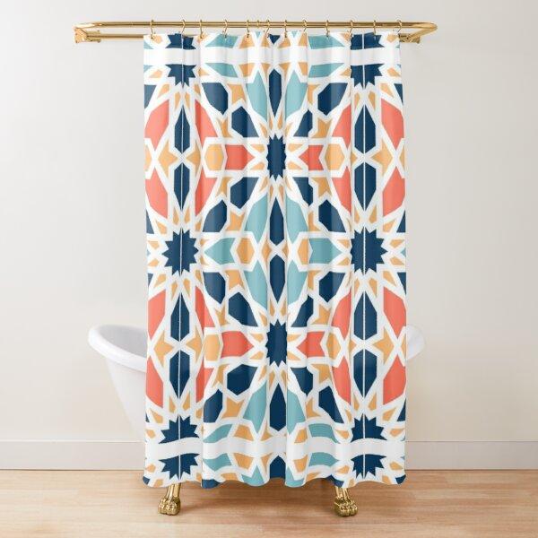 Moroccan Trellis Lattice Pattern Shower Curtain,Indigo Navy Blue White Vintage Geometric Lattice Bathroom Curtains With Hooks