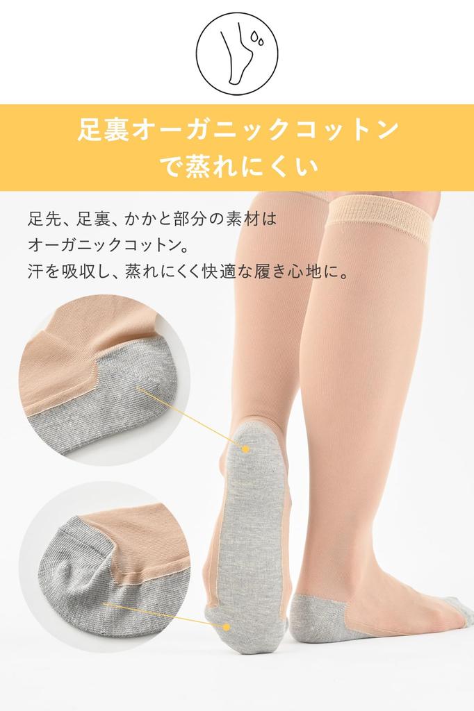 Onlabo Foot Cover Organic Cotton Foot Cotton Beige One Beige X Stockings, 2-Pair Set, Women's Knee-High Stockings, Run-Resistant, Covers, Soles,