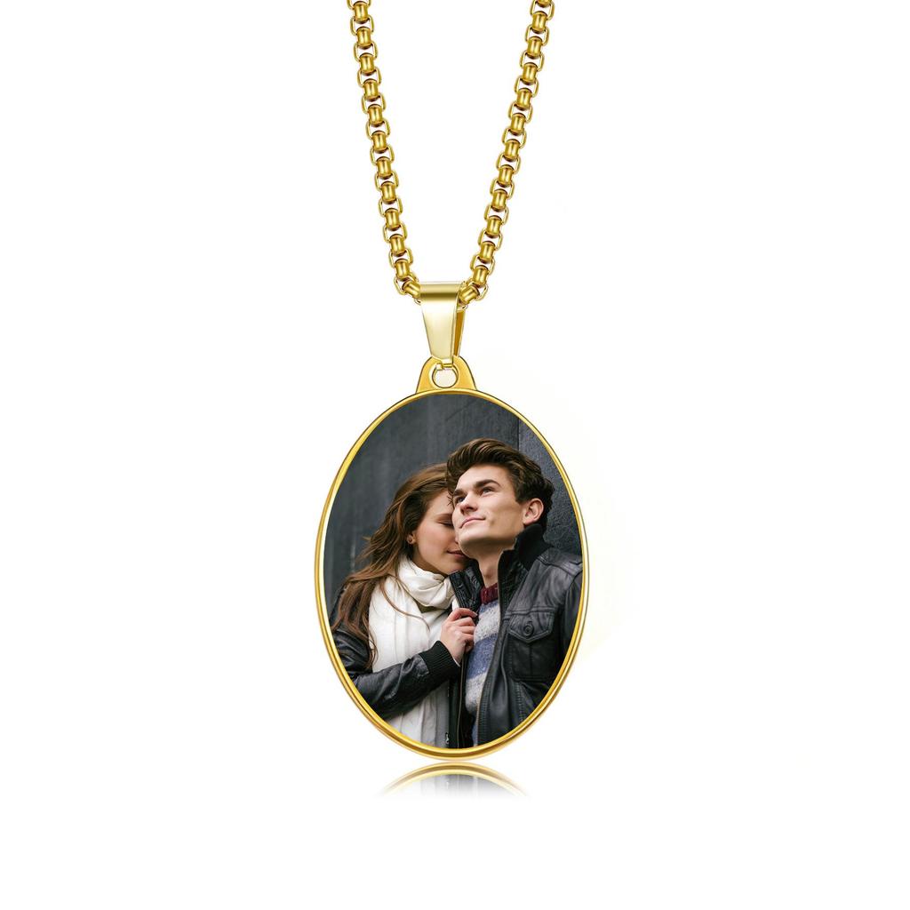European Hip Hop Personalized Round Photo Men's Necklace