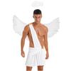 Mens Halloween Angel Costume One Shoulder Strap Ruffle Skirt Feather Angel Wings Hair Hoop Set