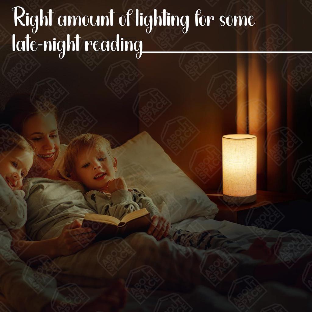 Noční lampička - Lněná tématická noční lampička na čtení s dřevěnou základnou pro noc, ložnici, obývací pokoj, domov a dekoraci