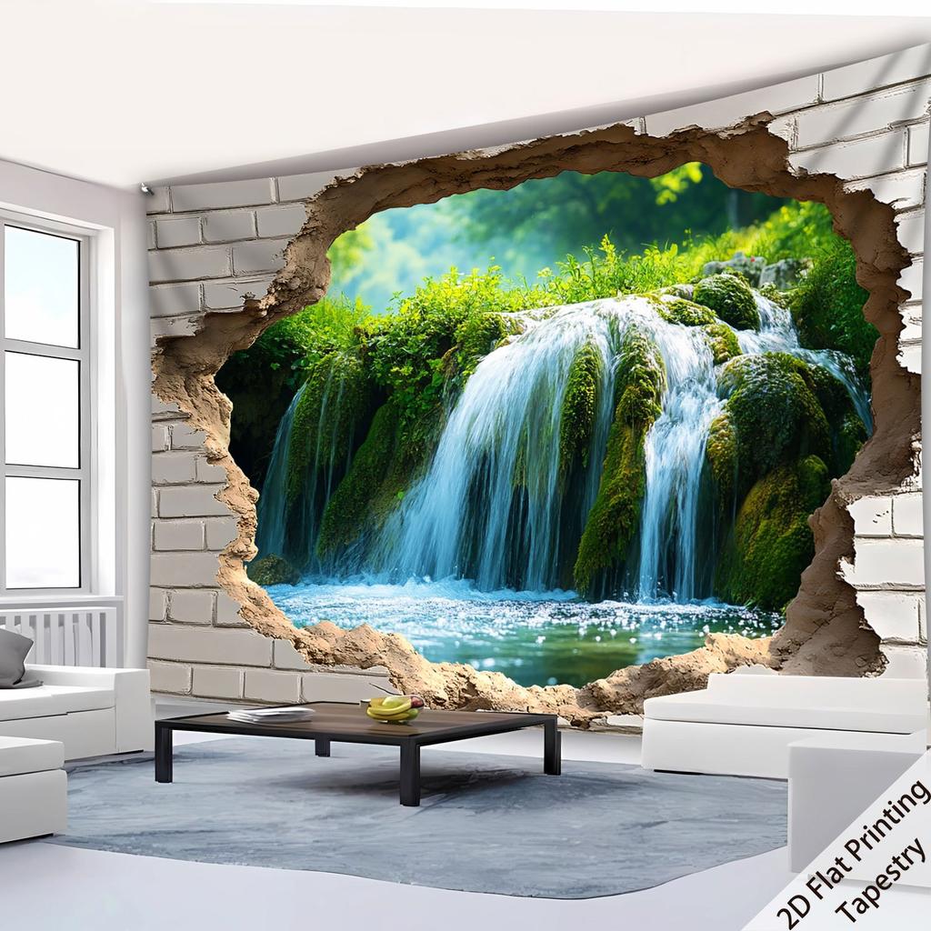 Waterfall cave landscape Digital printing polyester wall tapestry suitable for use in living rooms bedrooms offices bars party