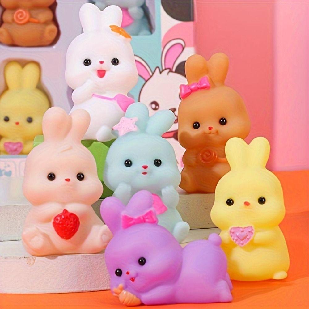 6pcs/set PVC Easter Bunny Fidget Decorated Rabbit Slow Rebound Toy Rabbit Squeeze Toys  Adult