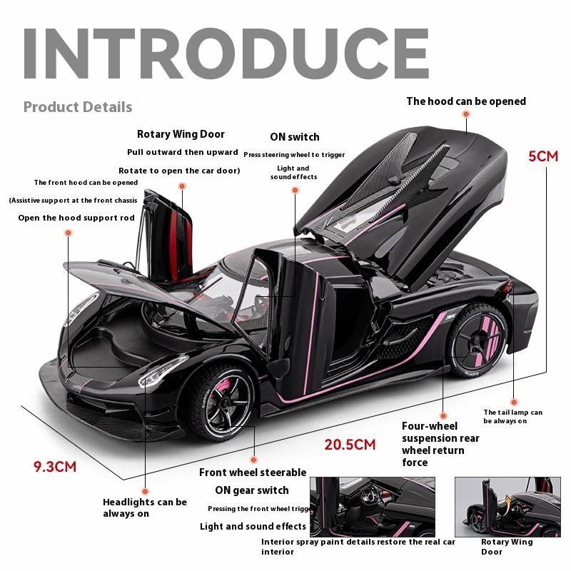 1/24 Koenigsegg JESKO Supercar Model Od Diecast Hračka Auto Simulace Zvuku a Zpětný Tah Dětská Hračka Kolekce Narozeninový Dárek