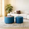 Ball & Cast 2-Piece Set Nesting Stools with Storage, Footstool with Linen Cover and Wood Tray, 58 cm Round Coffee Table & Bench, Blue