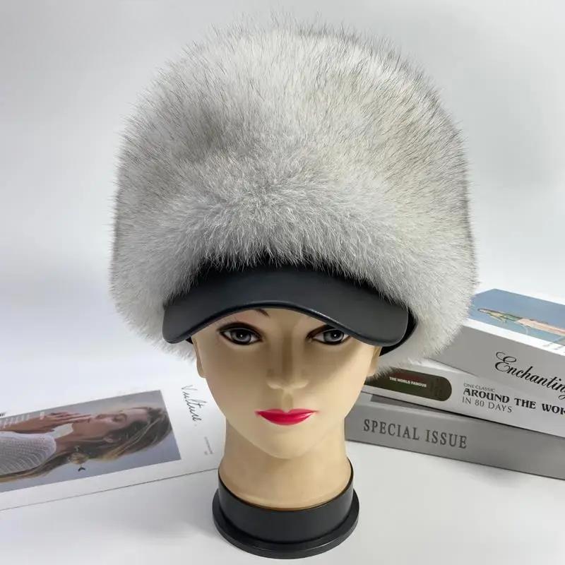 Real Fox Fur Hat Women Fluffy Brim Winter Warm Snow Cap Female Outdoor Russian Bomber Hat Winter Woman Natural Fur Cap Hat