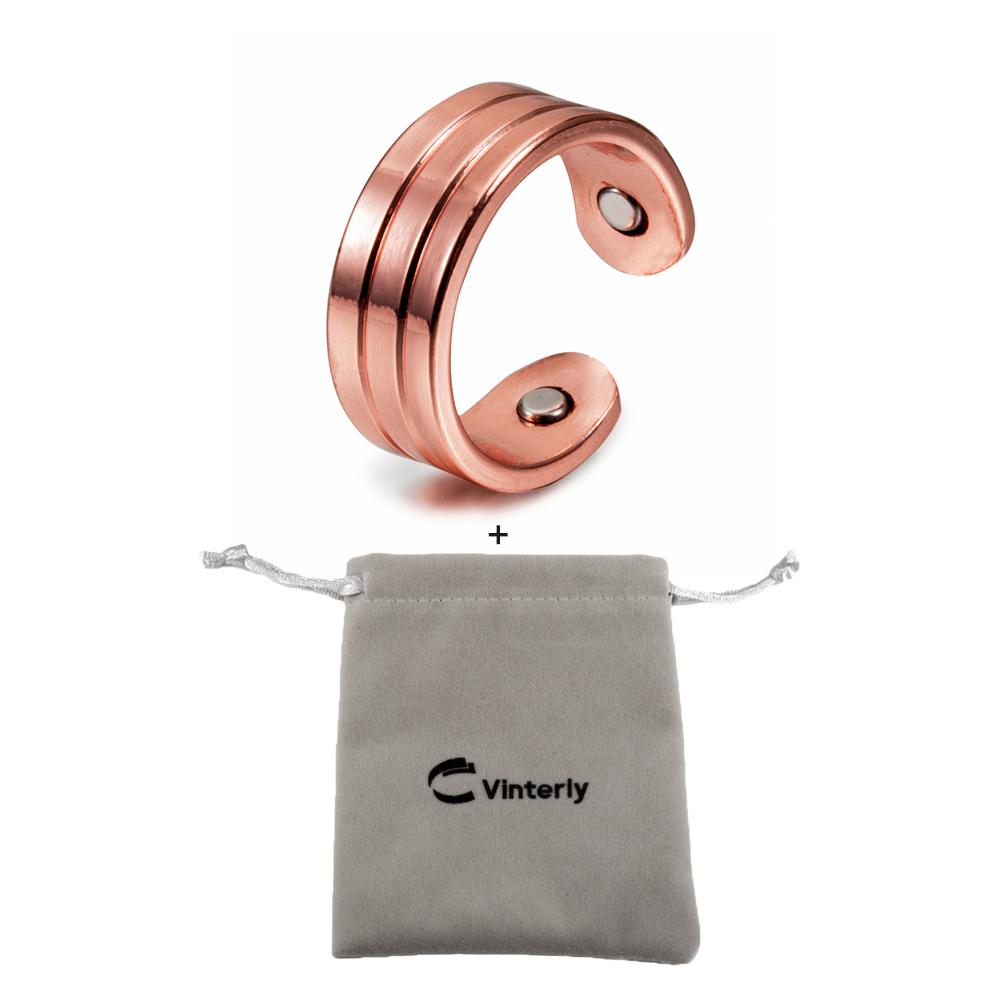 Vinterly Magnetischer Ring aus reinem Kupfer für Damen Herren Trendiger Gesundheits-Energie-Finger Offener Armreif Verstellbarer Schmuck Hoher Magnet Verstellbar