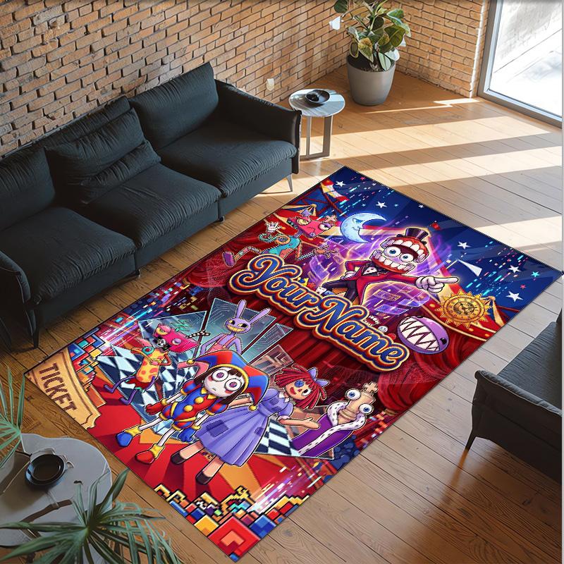 Personalized Crystal Velvet Carpet Custom Name Text,The Amazing Digital Circus Anti Slip Area Rug For Home Decoration