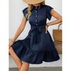 Holiday Style Polka Dot Dress Summer European and American Temperament Lotus Leaf Short Sleeve Tie Button A-shaped Skirt Women