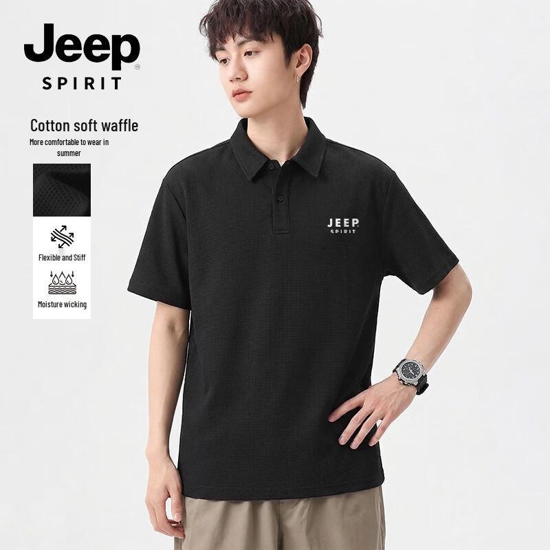 

JEEP SPIRIT Men s Classic Waffle Short-Sleeve Polo Shirt