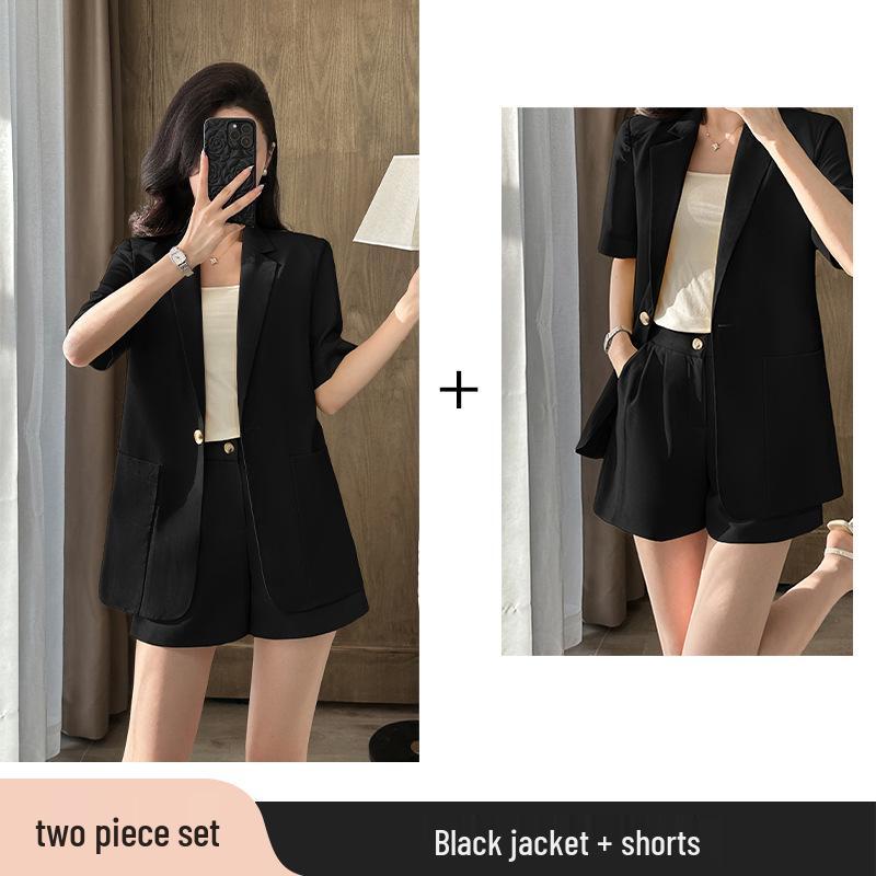 Chic Goddess Style Women's Summer Suit: Short Sleeve Blazer & Shorts Two-Piece Set