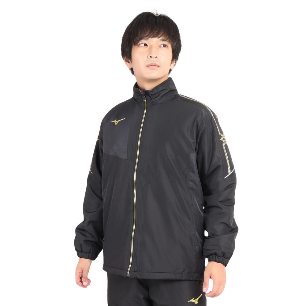 Mizuno Breath Thermo Training Warmer Size M Jacket, Moisture-Wicking, Heat-Generating, Water-Repellent, MC-LINE 32MEA630, Black/Gold,