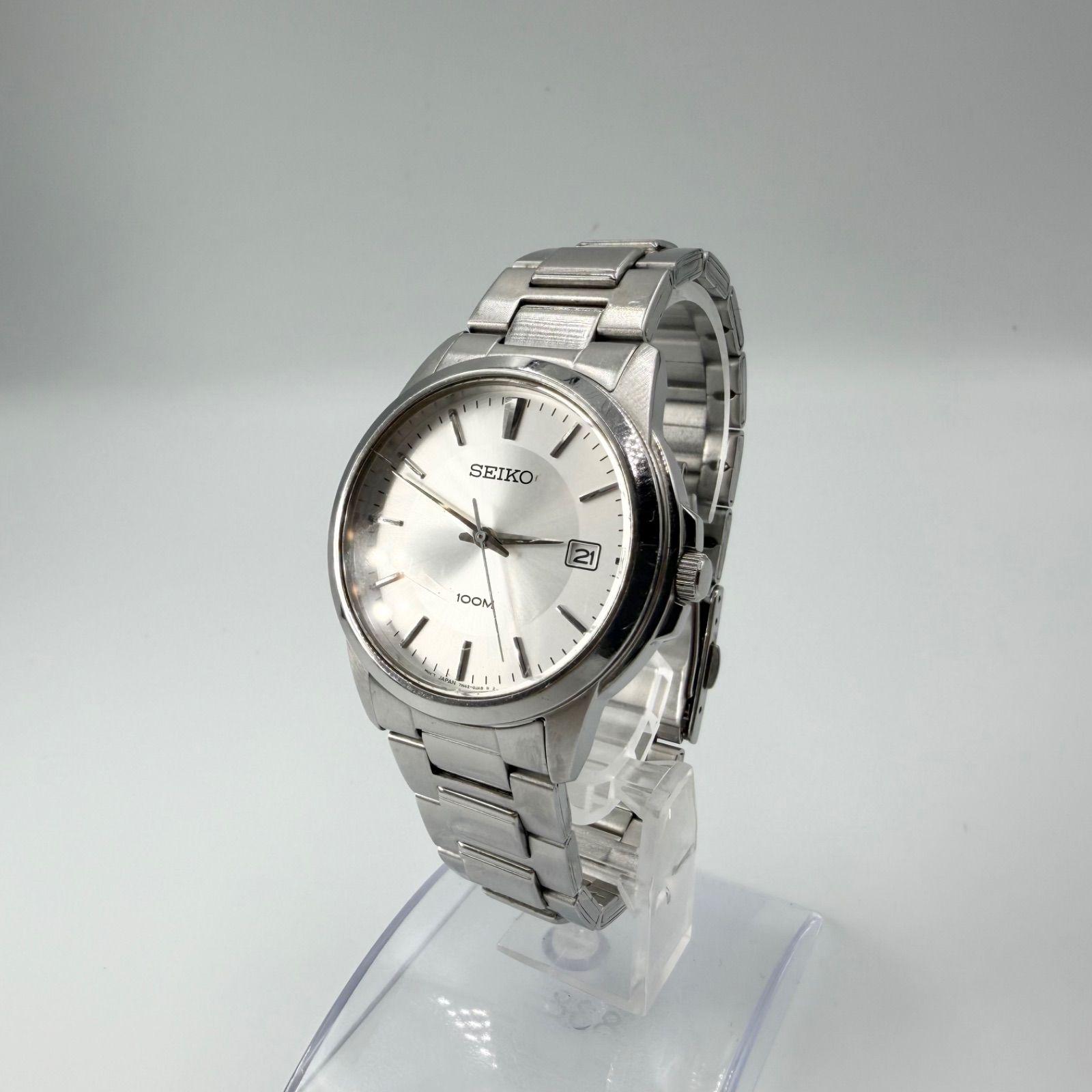 [Super Mercari City Saturday and Sunday limited price reduction! ] SEIKO Quartz 7N42-0FC0 Silver Dial Date 100M Water Resistant