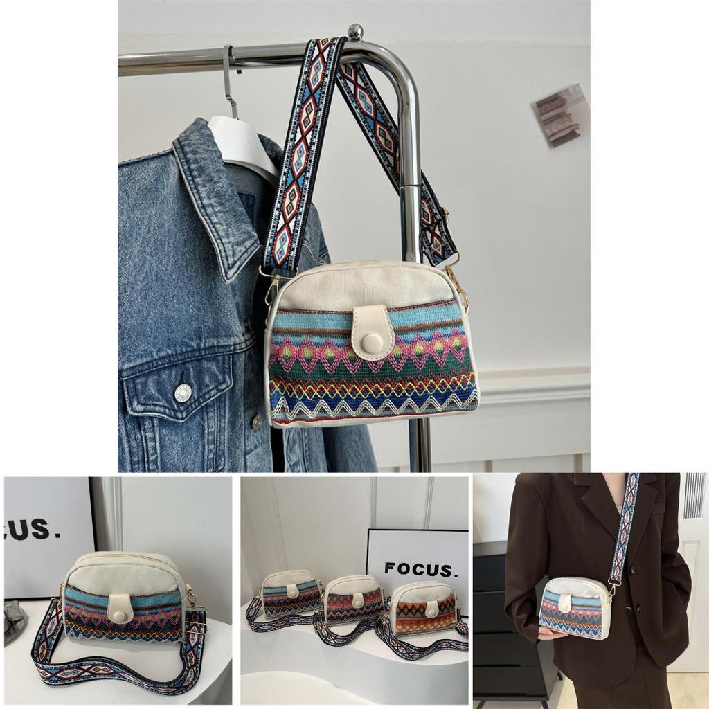 Ethnic Style Fashion Shoulder Bag 2024 Spring New Simple Large Retro Single Shoulder Slant Small Square Bag Blue