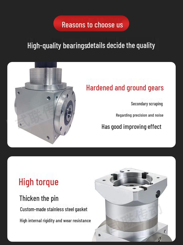 High Precision 90° Right Angle Reduction Gearbox with Spiral Bevel Gear and Servo Motor Output