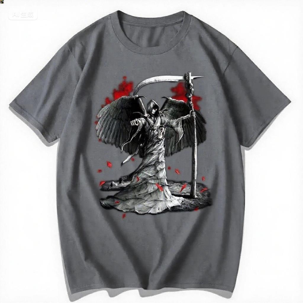 2025 American Retro Dark Element Printed Short-sleeved Summer Casual Fashion Top Crew Neck Cotton Cool Breathable T-shirt