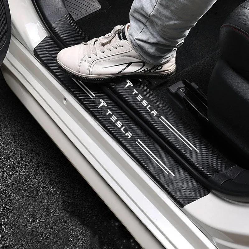 Car Sticker 2025 New Tesla Carbon Fiber Car Door Threshold Sticker Auto Trunk Protective Strip For Tesla Model 3 X S Y accessori