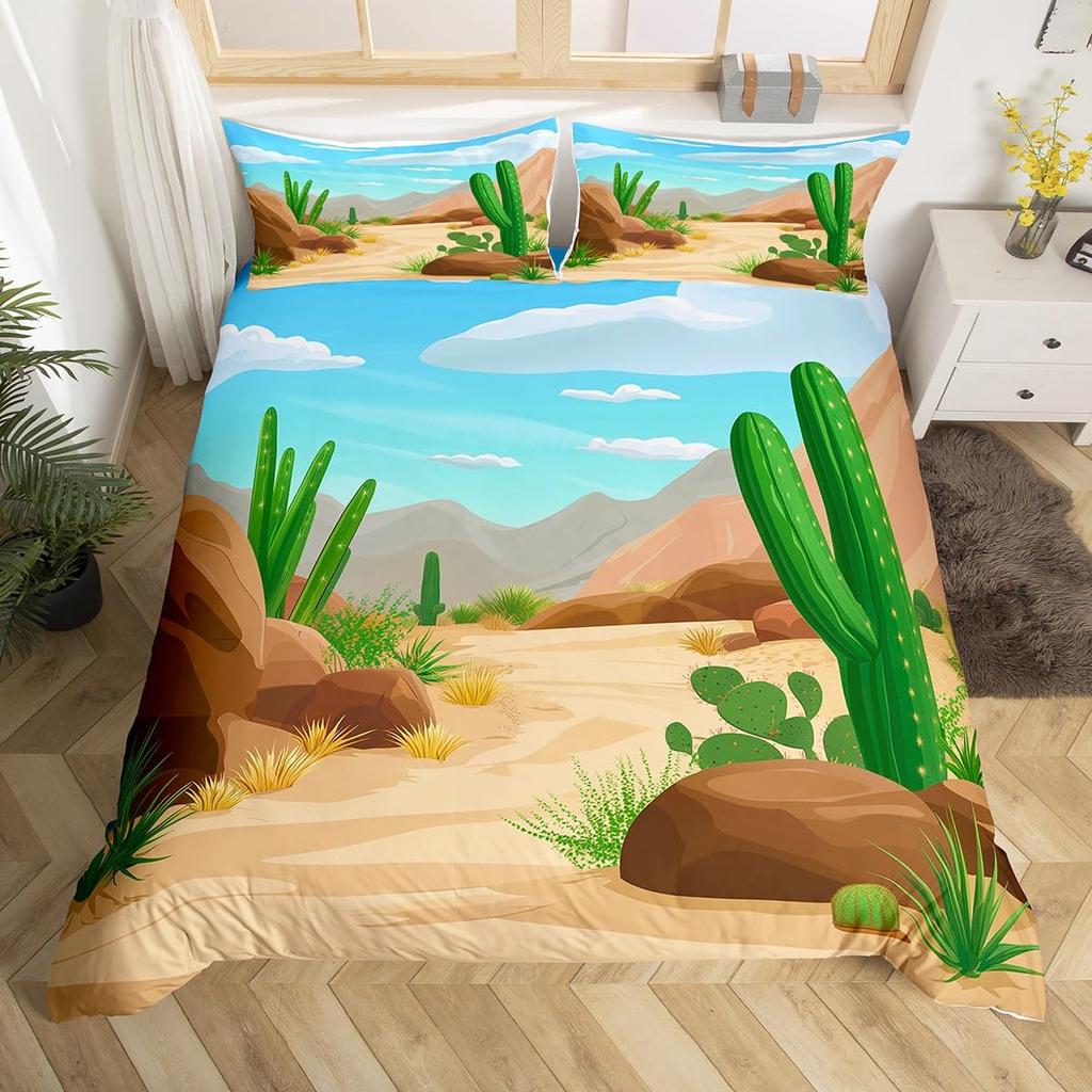 Comforter Chic Cactus Bedding Set Queen For Kids Teen Decor Cartoon Green Plants Succulents Nature Art Floral Comforter