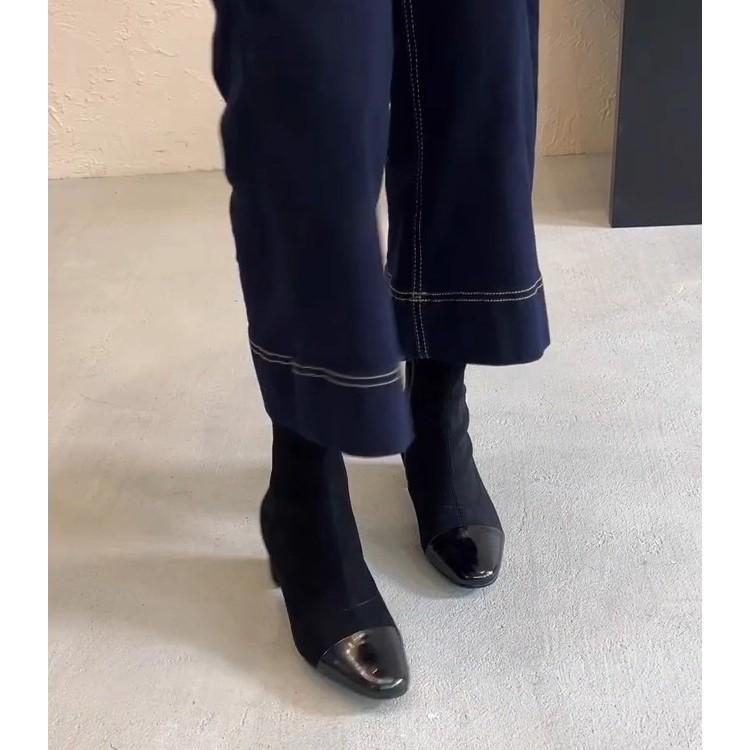 

2025 new French suede elastic thin boots square head high heel short boots women s Chelsea boots thick heel Martin boots 40
