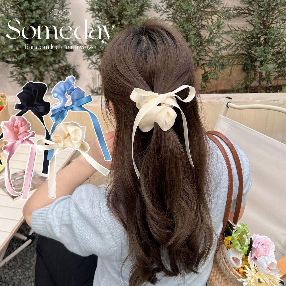 

Spring Hair Rings Ribbon Bow Hair Ties Women Balletcore Scrunchies Hair Rubber Bands Tassel чёрный