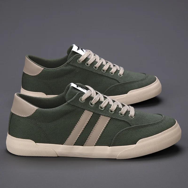 Men Breathable Leisure Shoes for Lightweight Flat Casual Canvas Sneaker Men Zapatos De Lona Hot Retro Green Vulcanize