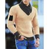 Men's Casual Solid-color Patchwork Style Long-sleeved High-neck Sweater, Men's Fitted Knitted Pullover, Scarf Collar Sweater