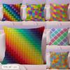 Colorful Building Block Patterns Cushion Cover Natural Linen Organic Fabric Double-Sided Printing Couch Pillow Covers Home Decor