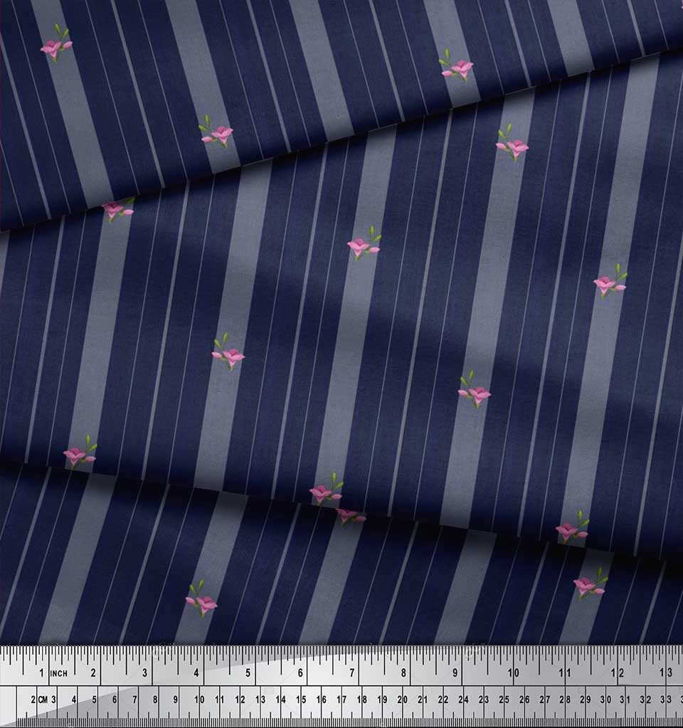 Soimoi Japan Crepe Satin Fabric Artistic Floral & Stripe Fabric Prints By metre 42 Inch